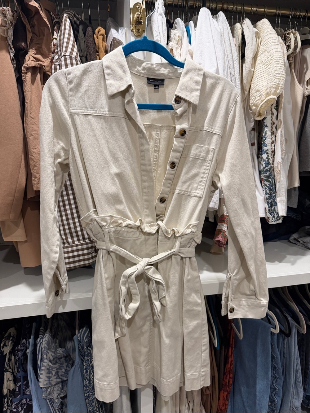 Who What Wear Cream Utility Trench Jacket with Tie Waist